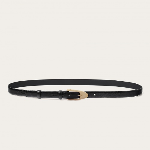 Thin belt with a buckle, black croco pattern #323